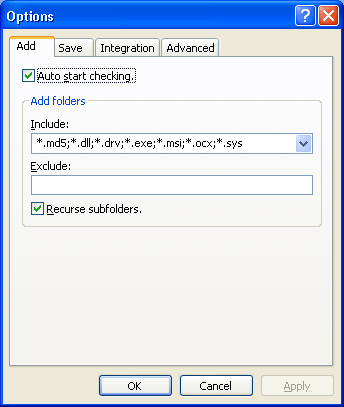 Options dialog - Add tab